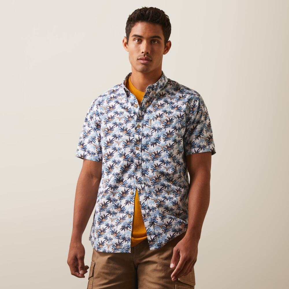 Ariat Men's Large‎ Palm Waves Stretch Modern Fit Short Sleeve Shirt Western